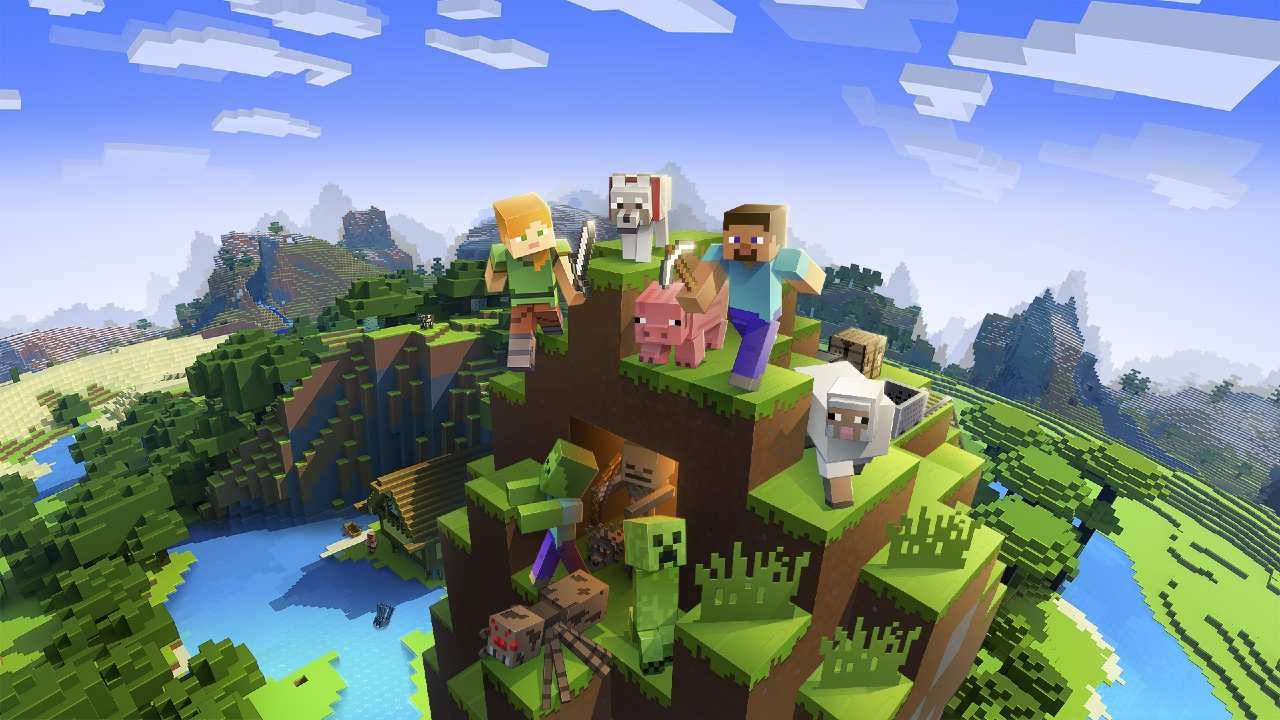 1280x720 Personaggi Di Minecraft Sulla Collina Sfondo