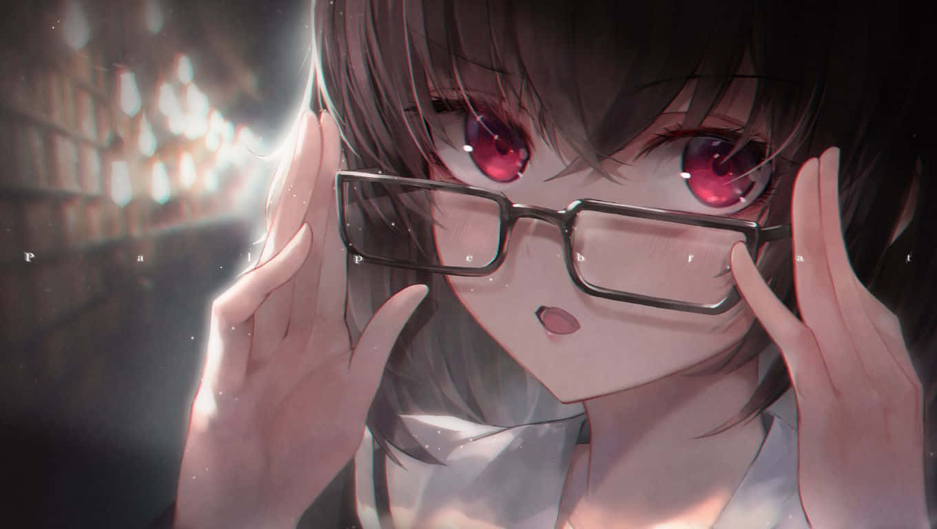 Chicade Anime Con Gafas Sosteniendo Sus Ojos Fondo de pantalla