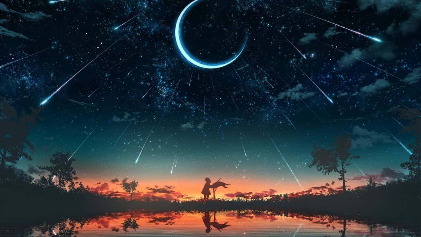 A Man Is Standing In The Water With A Star In The Sky Wallpaper