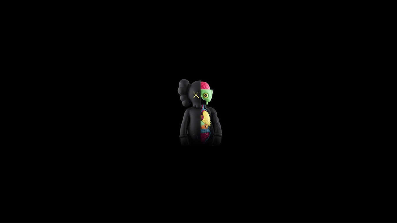 a black background with a colorful figure