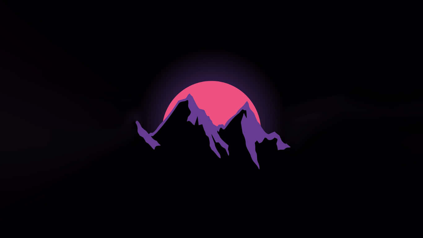 a purple mountain silhouette with a purple sun