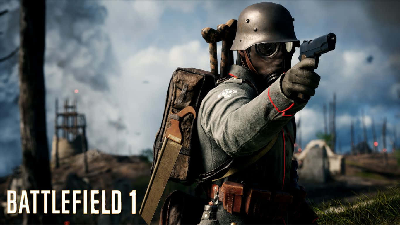 A Man Holding A Gun In Front Of A Field