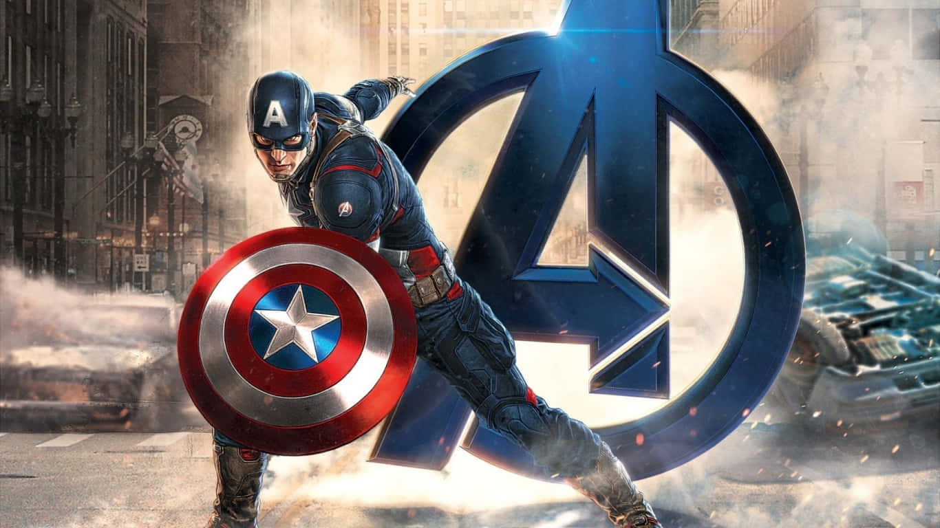 Sfondodi Captain America Con Città Sfocata - 1366x768