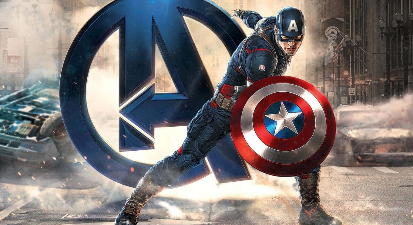 1366x768 Captain America Baggrund Avengers Logo Tapet