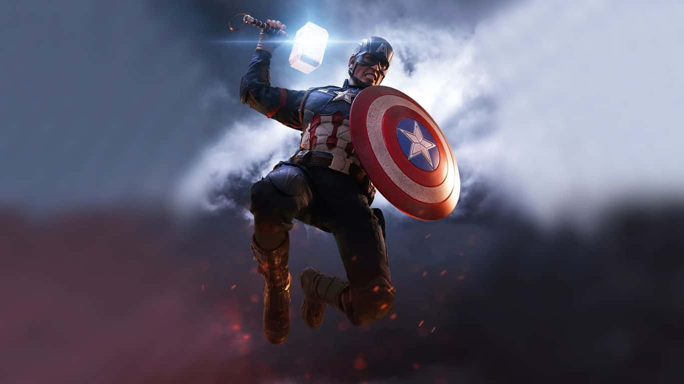 1366x768hintergrundbild Von Captain America, Der Springt.