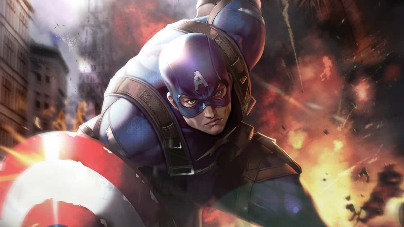 Sfondodi Captain America Con Esplosioni Enormi 1366x768.