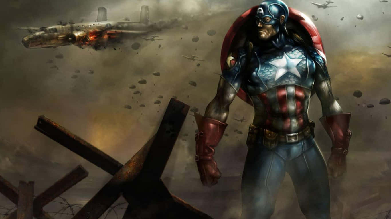 Sfondodi Captain America Con Detriti, Dimensioni 1366x768
