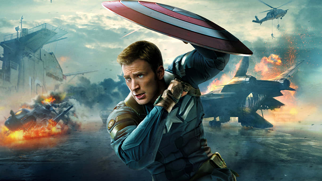 1366x768bakgrundsbild Med Captain America Och Chris Evans.