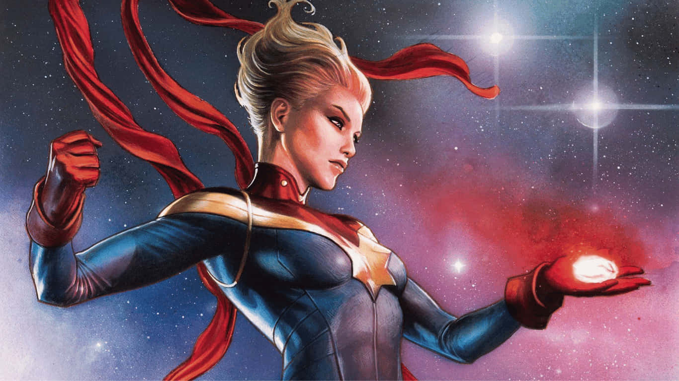 1366x768 Captain Marvel Background Red Glowing Fist Background