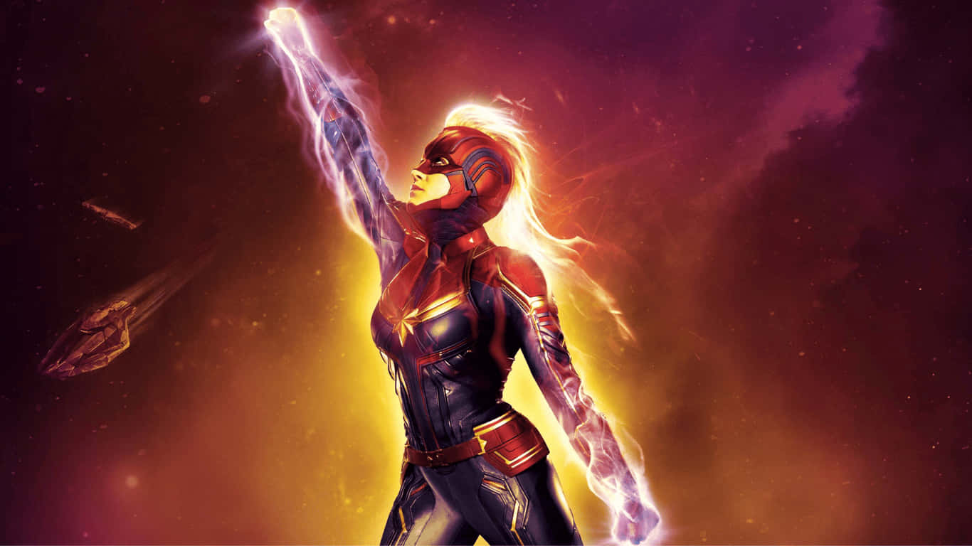 1366x768 Captain Marvel Background With Left Fist Background