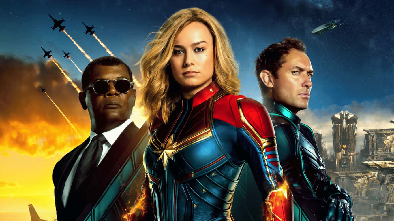 1366x768 Captain Marvel Background With Company Background