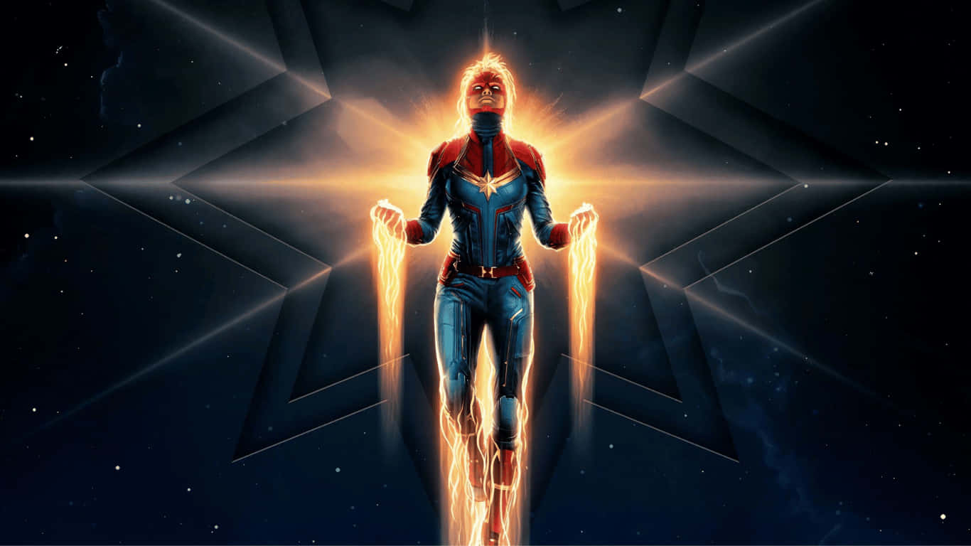 1366x768 Captain Marvel Background Flying With Fist Background