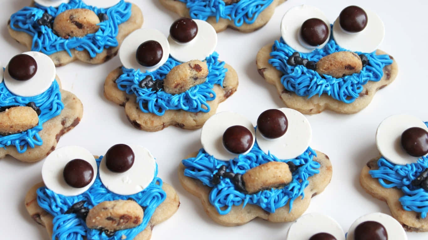 Cookie Monster Cookies With Blue Frosting And Chocolate Chips