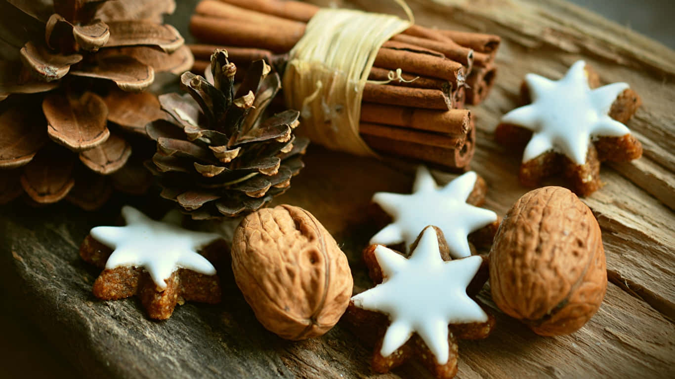 Christmas Cookies, Pine Cones And Cinnamon Sticks
