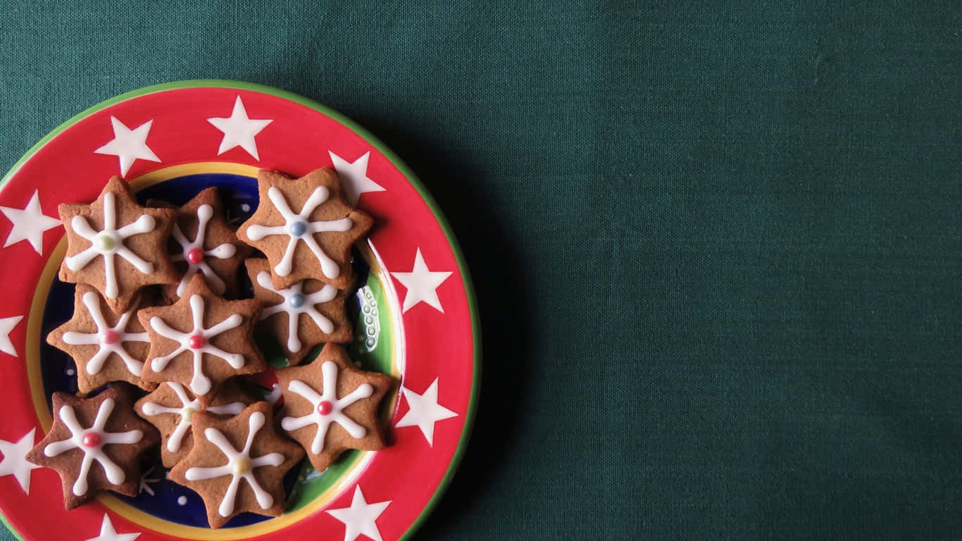 Gingerbread Cookies On A Plate With Stars On It