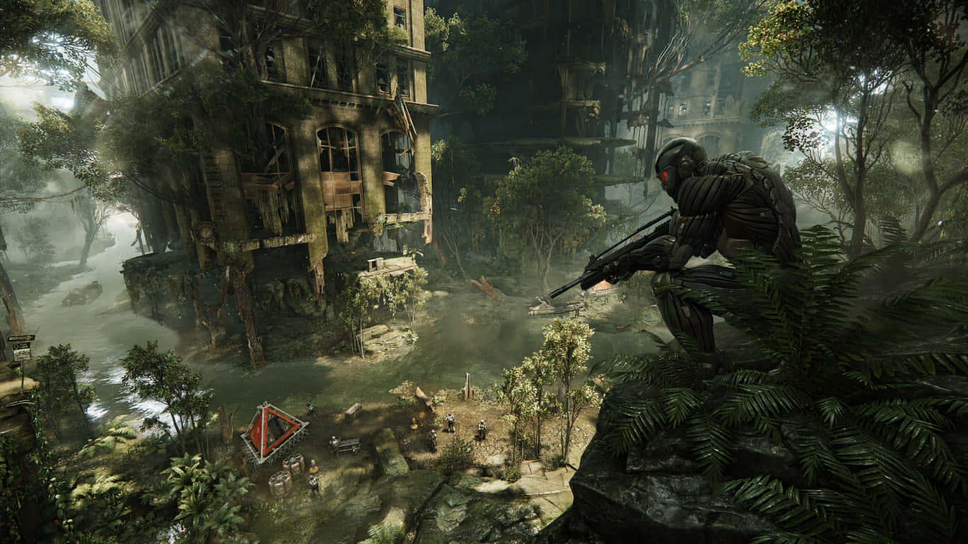 1366x768 Crysis 3 Background Soldier Scouting Enemies