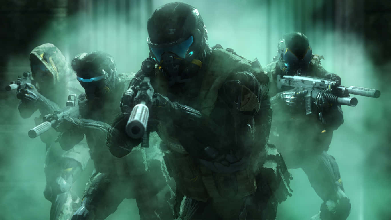 1366x768 Crysis 3 Background Squad In Green Smoke