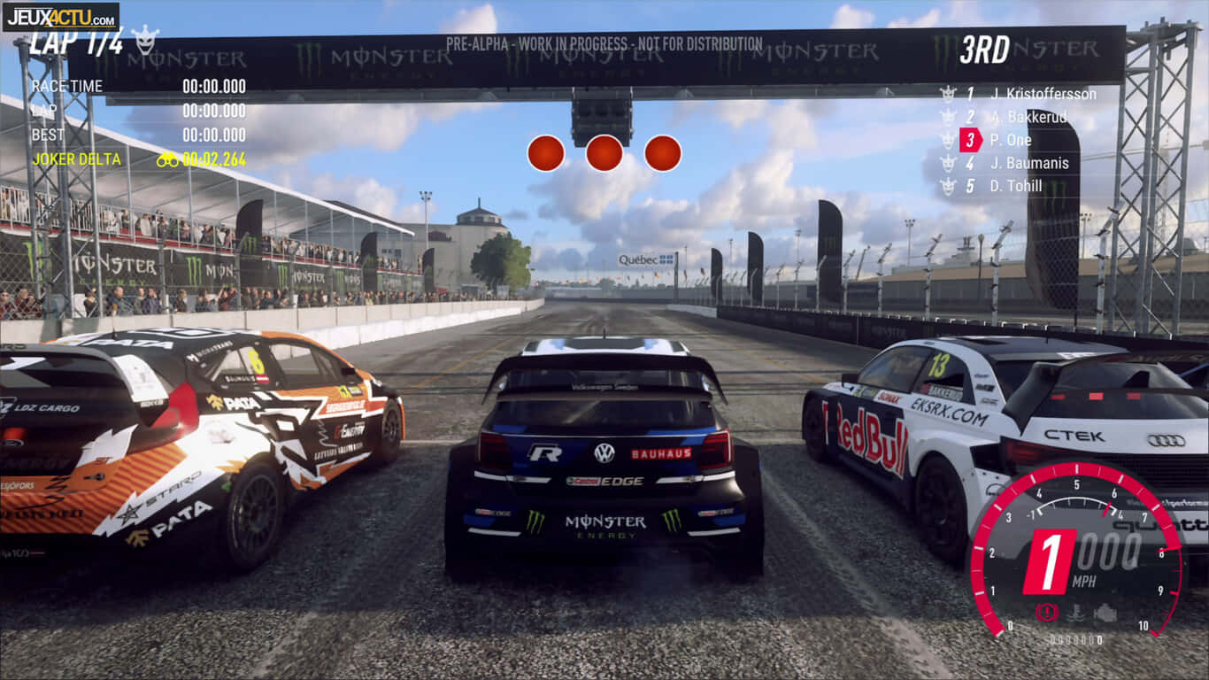 A Screenshot Of A Racing Game With Cars On The Track