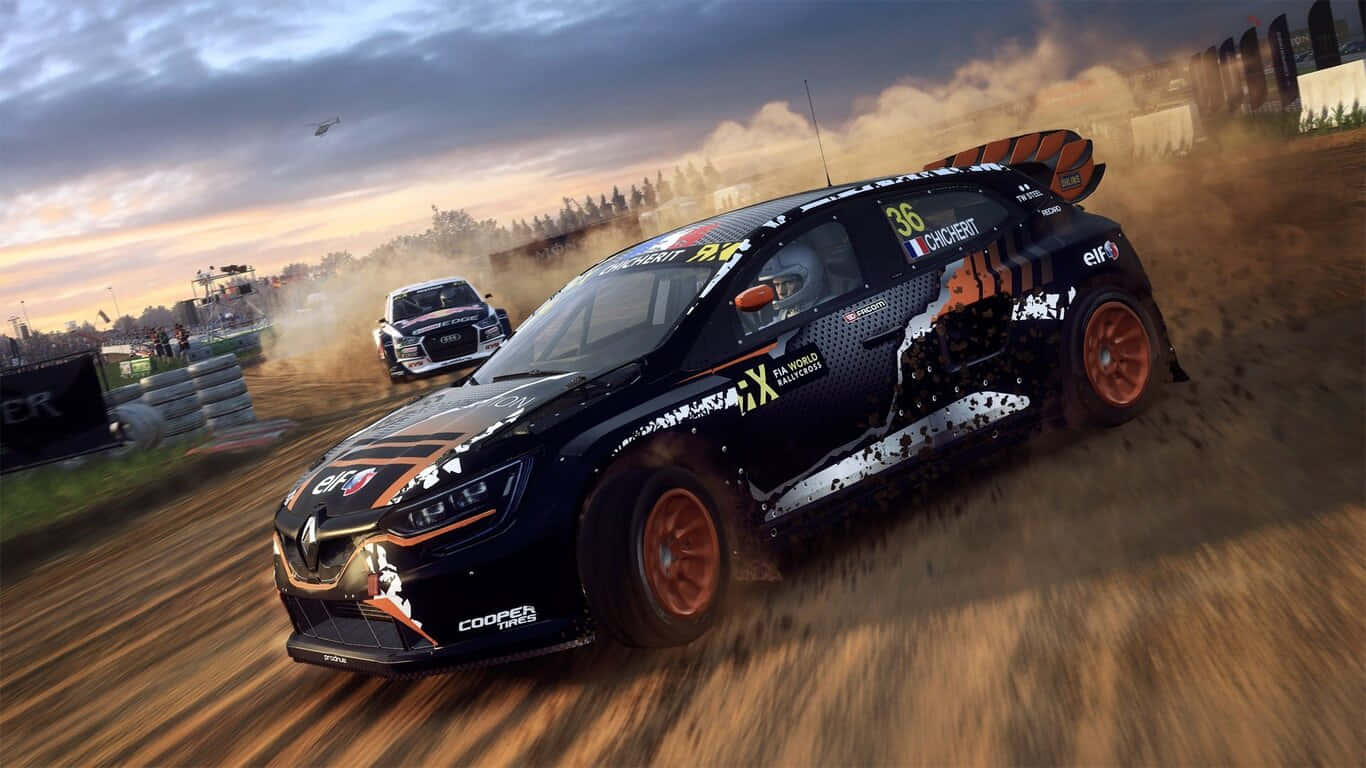 A Car Driving On Dirt In A Game