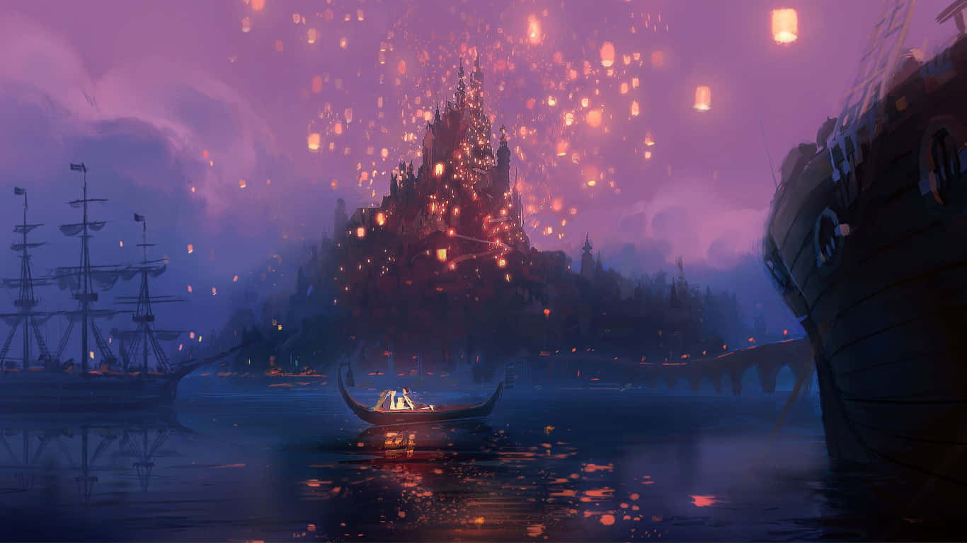 Tangled Lantern Castle 1366x768 Disney Background