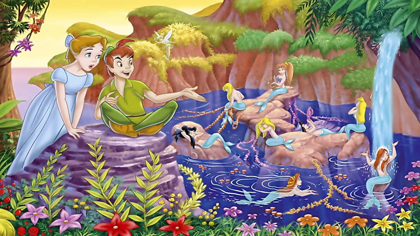 Peter Pan Og Wendy Med Havfruer 1366x768 Disney Baggrund Tapet
