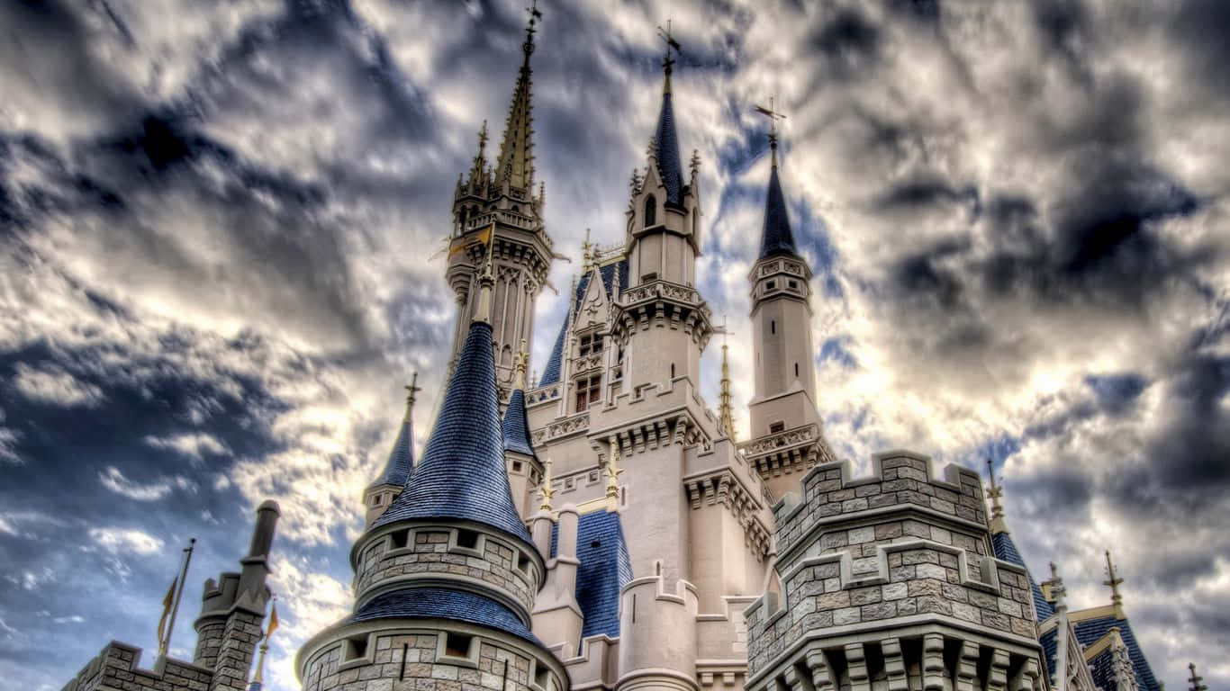 Cloudy Cinderella Castle 1366x768 Disney Background