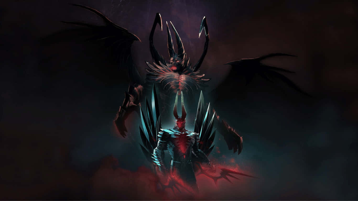 a demon with a red and black head