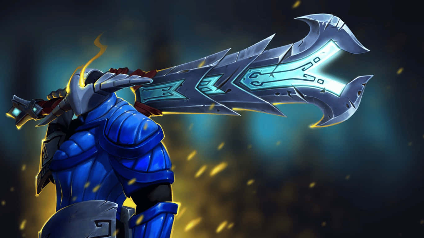 a blue character with a sword in his hand