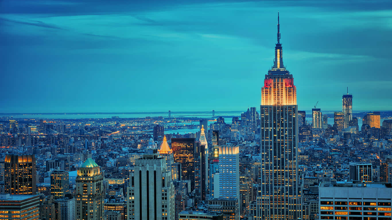 Nattutsiktöver New York Citys Ikoniska Empire State Building.