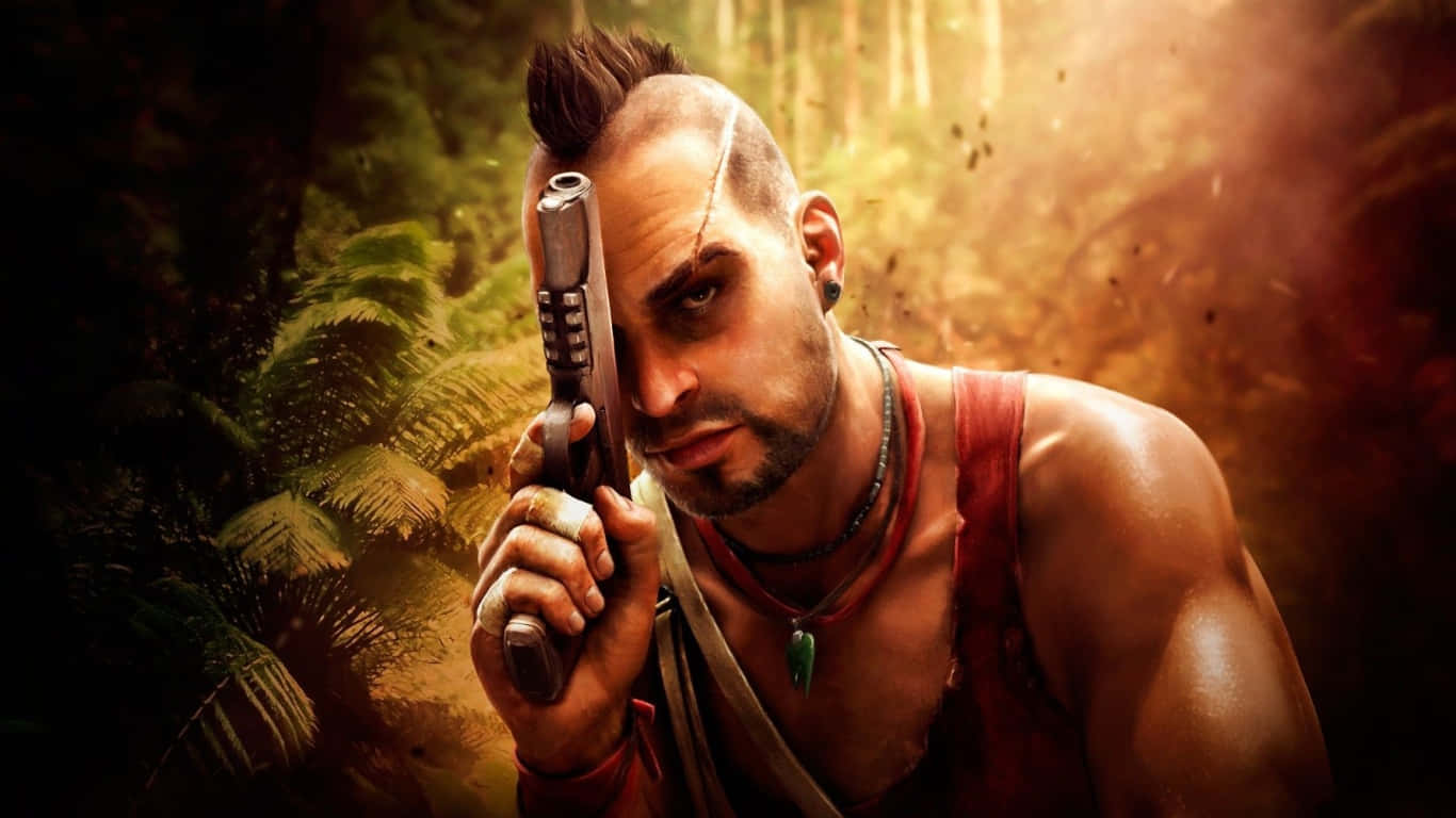 Far Cry 3 video game set against a wild landscape