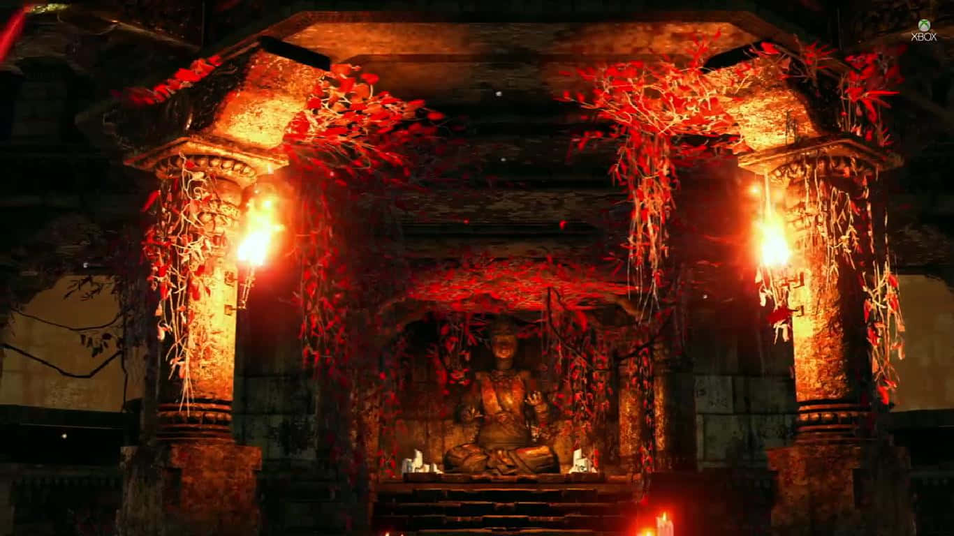 1366x768bakgrundsbild För Far Cry 4, Röd Buddhistisk Tempel