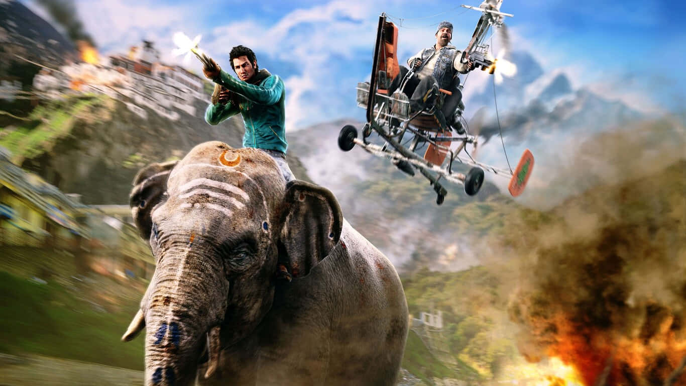 1366x768 Far Cry 4 Background Elephant Rider Fighting