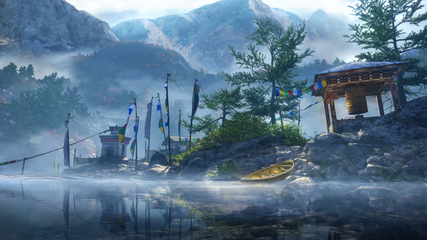 1366x768 Far Cry 4 Background Riverside Structures
