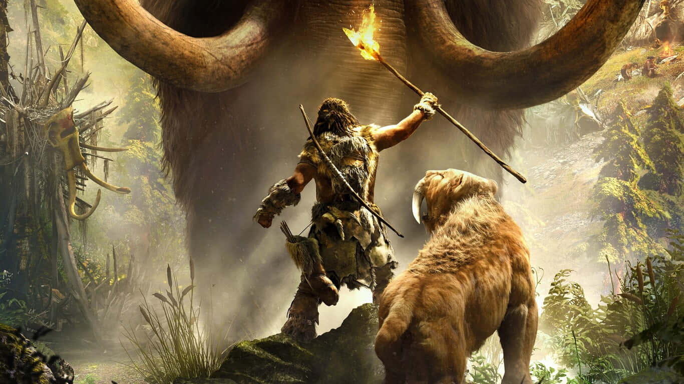 1366x768 Far Cry 4 Background Man Facing A Mammoth