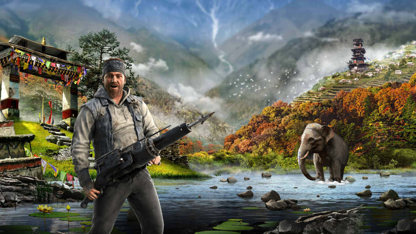 1366x768 Far Cry 4 Background Man With A Grapple Gun