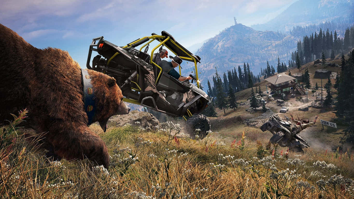 1366x768bakgrundsbild För Far Cry 5 Med Grizzlybjörn.