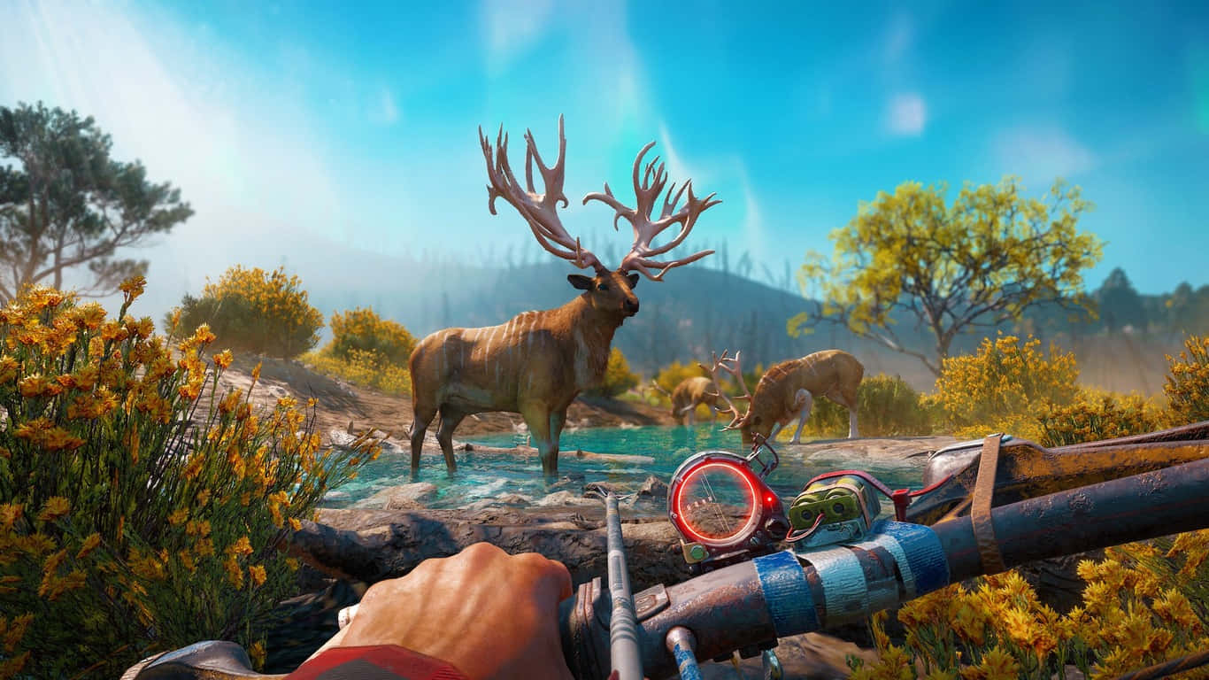 A Screenshot Of A Hunting Game With A Deer In The Background