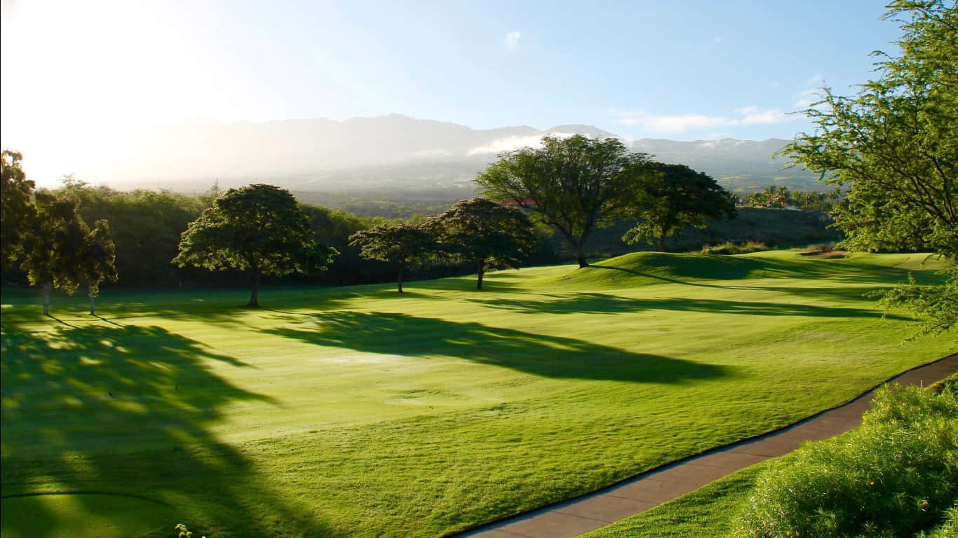 Beautiful sunrise on an idyllic golf course