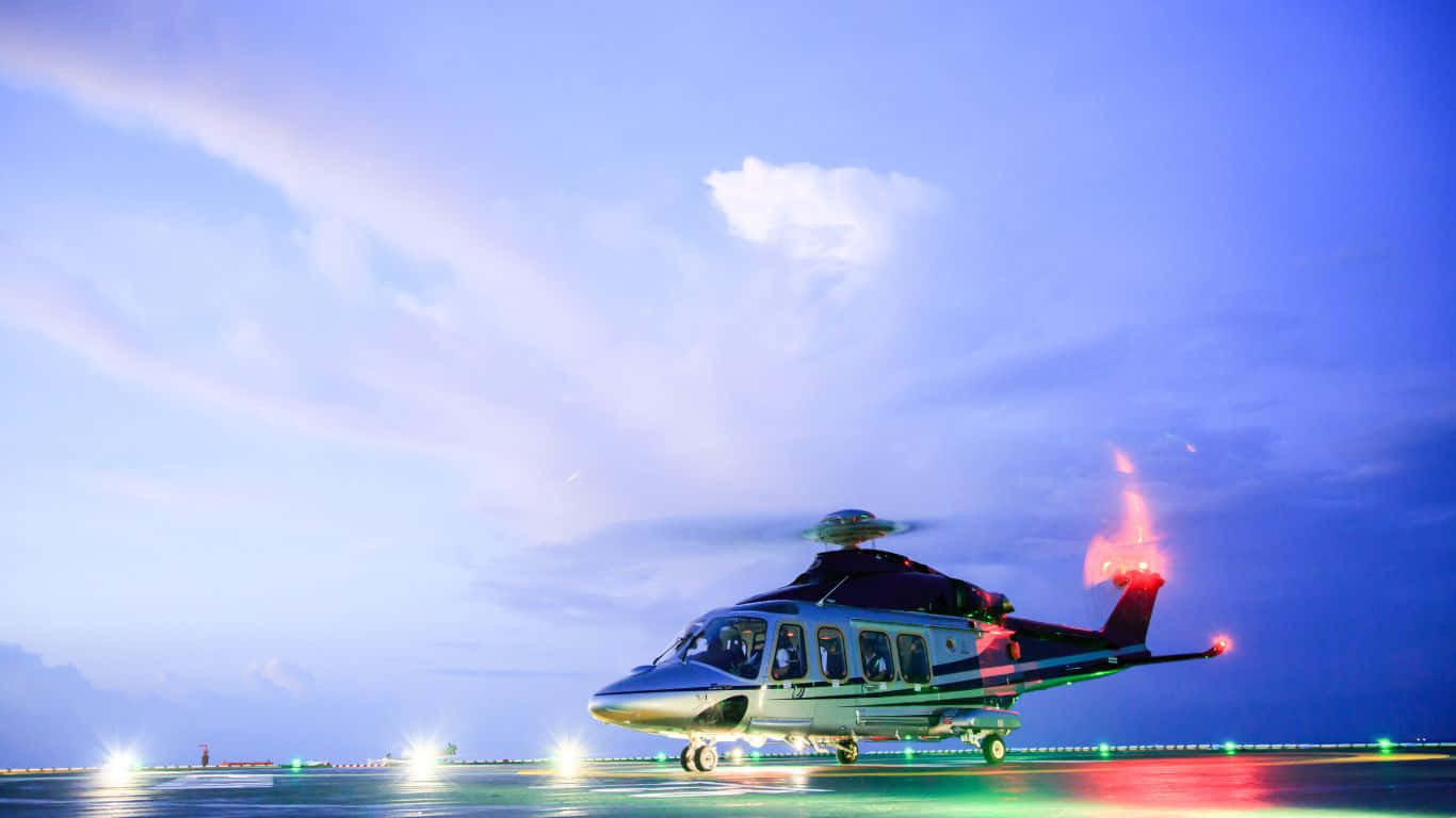 Imagenen Acción De Un Helicóptero Sobrevolando Una Zona Costera.