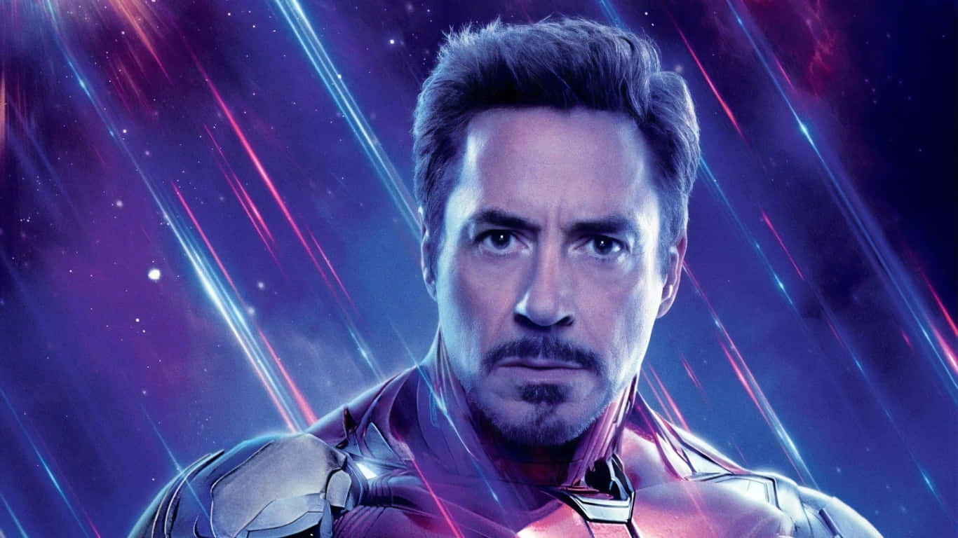 Iron Man Standing in Armor Surrounded by Beams of Light
