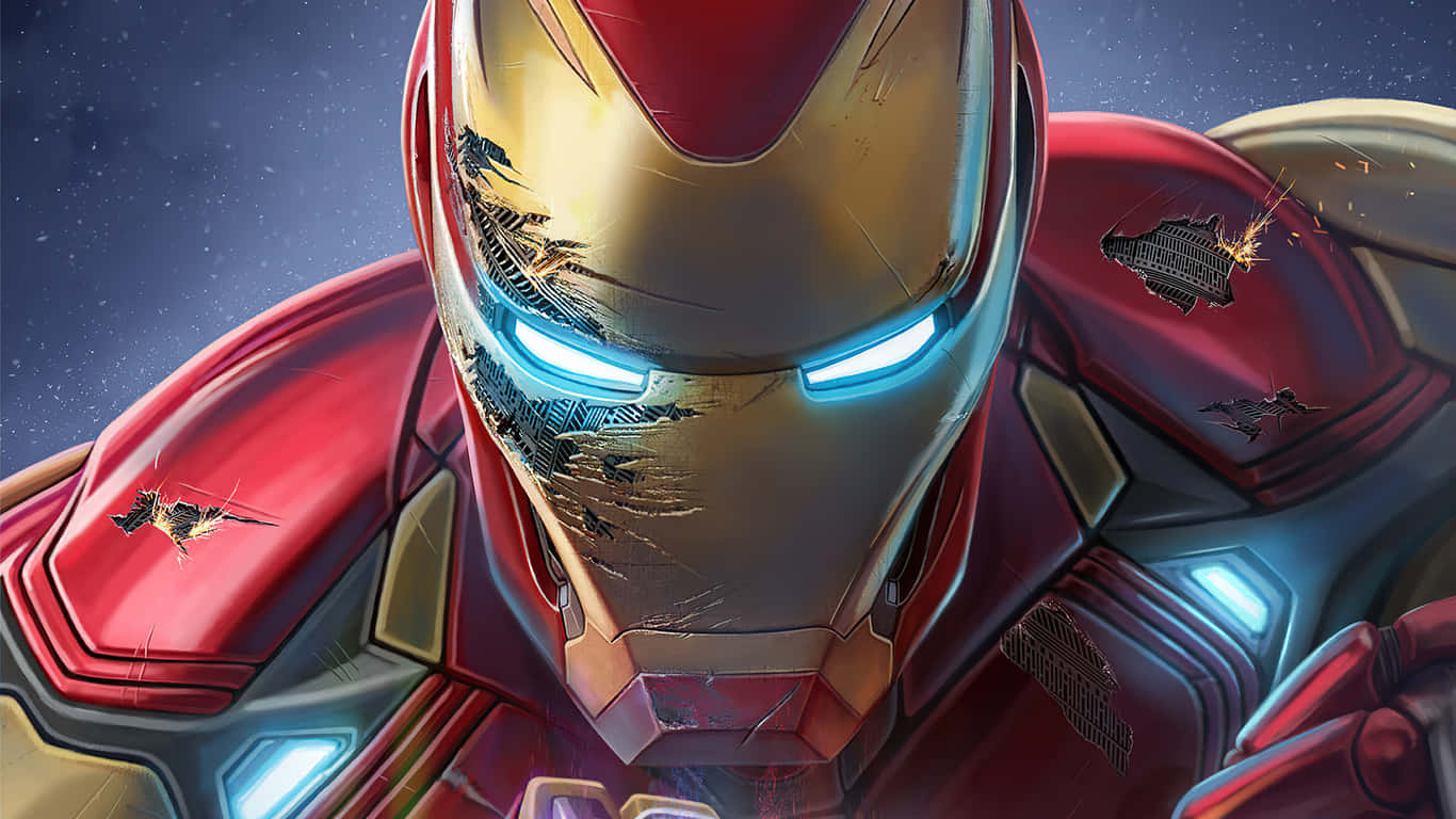 Iron Man standing tall in full suit of armor.