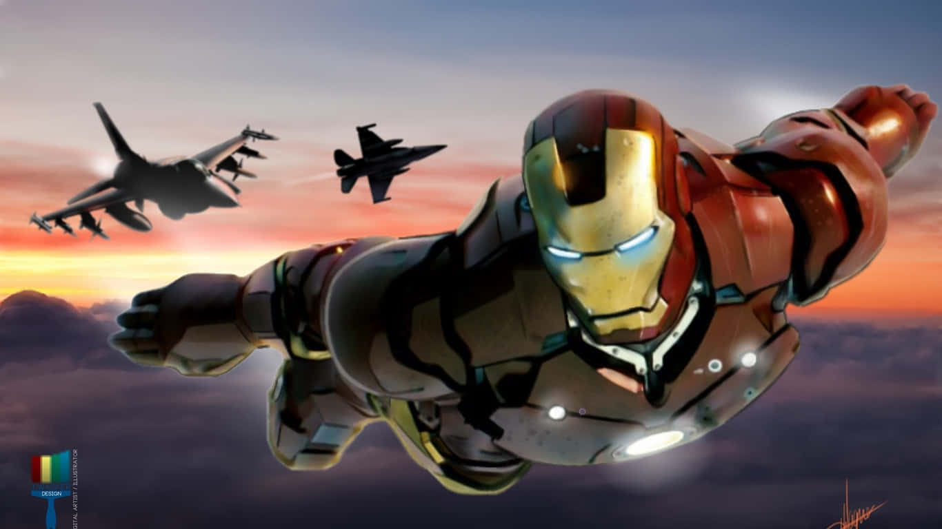 1366x768 Jumbo Jets Background With Iron Man Background