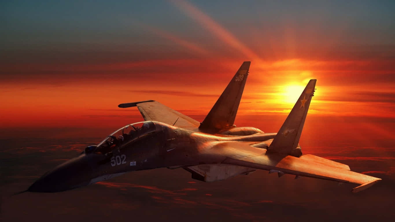 1366x768 Jumbo Jets Background Red Sunset Background