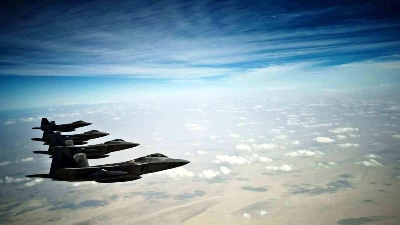1366x768 Jumbo Jets Background With F-22 Raptor Background