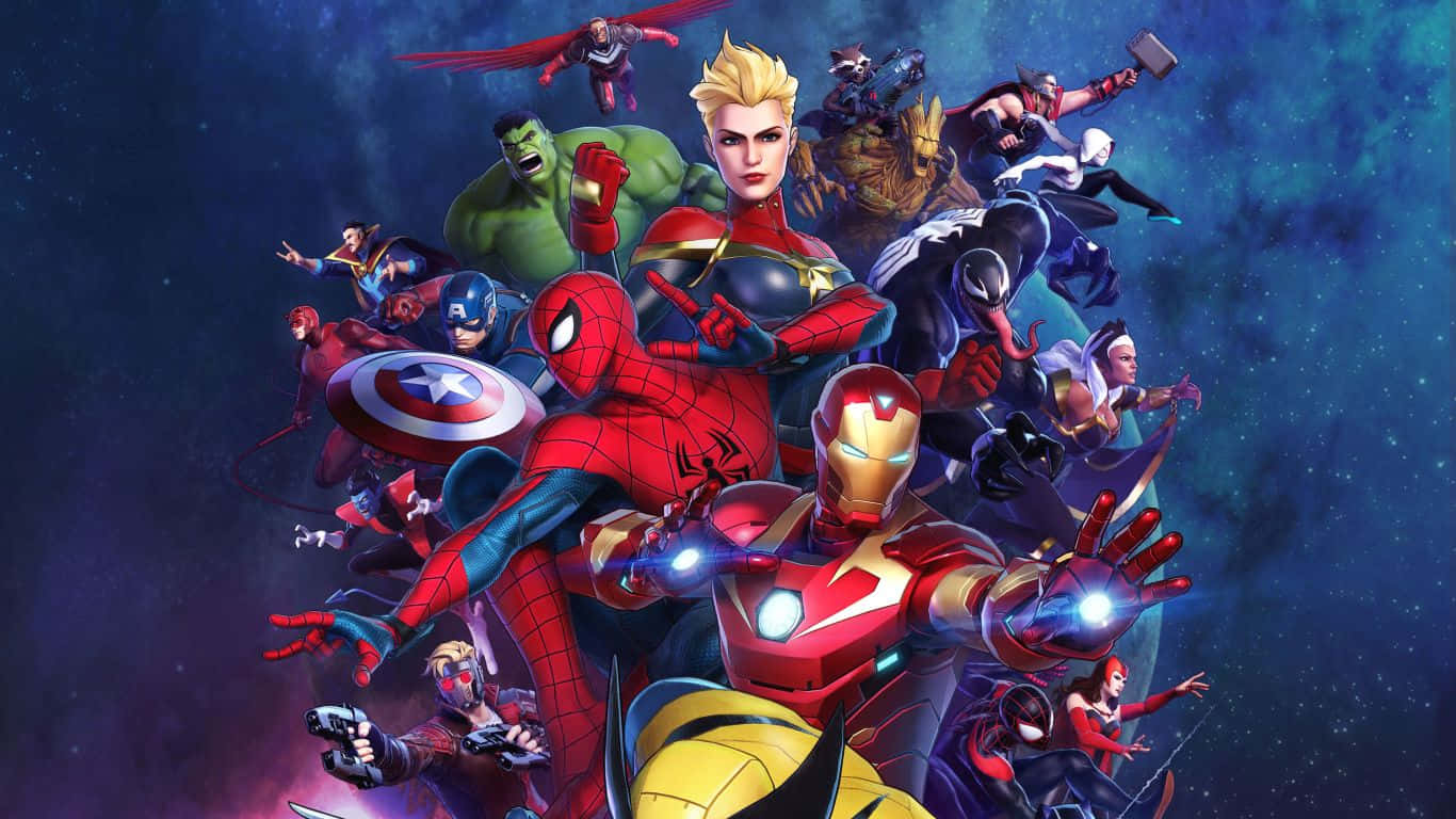 "Marvel heros come to life in this stunning 1366x768 wallpaper."