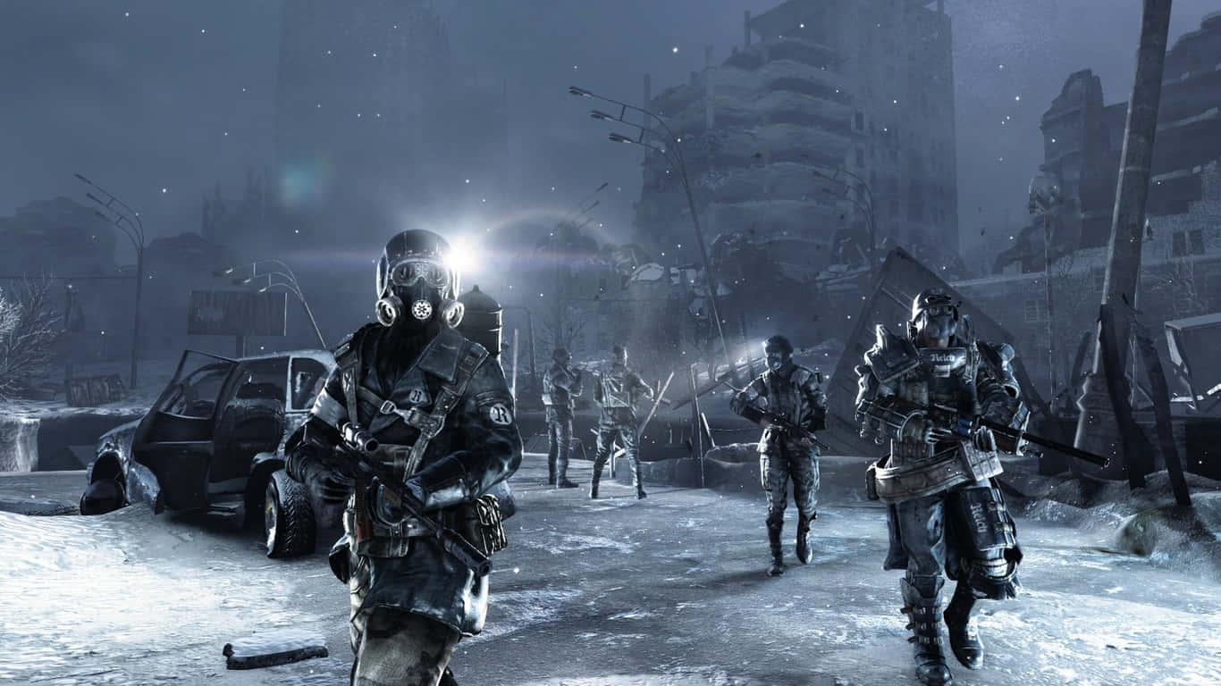 A Group Of Soldiers In A Snowy City