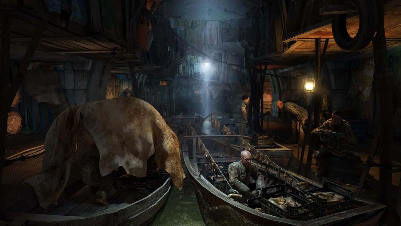 A Screenshot Of A Boat In A Dark Alley