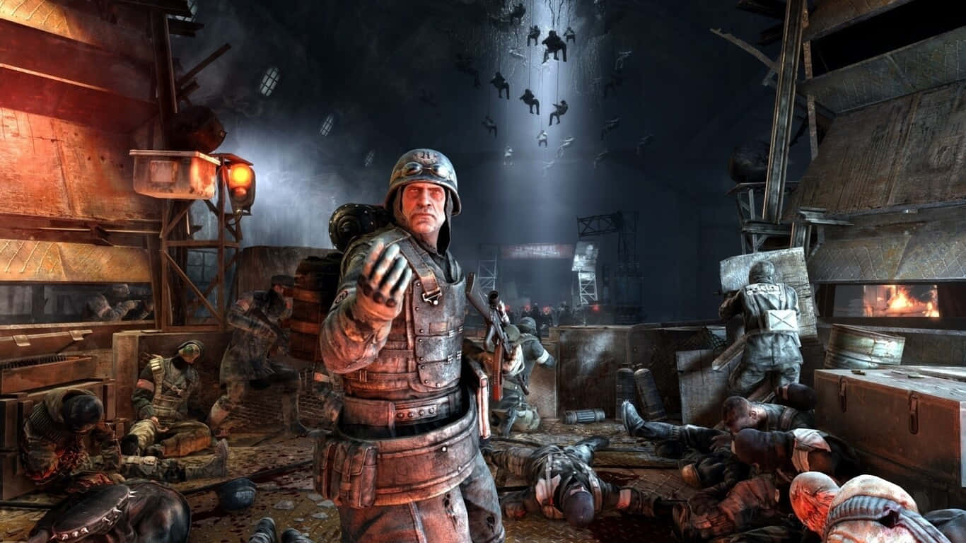 A Screenshot Of A Video Game With Soldiers In A Room
