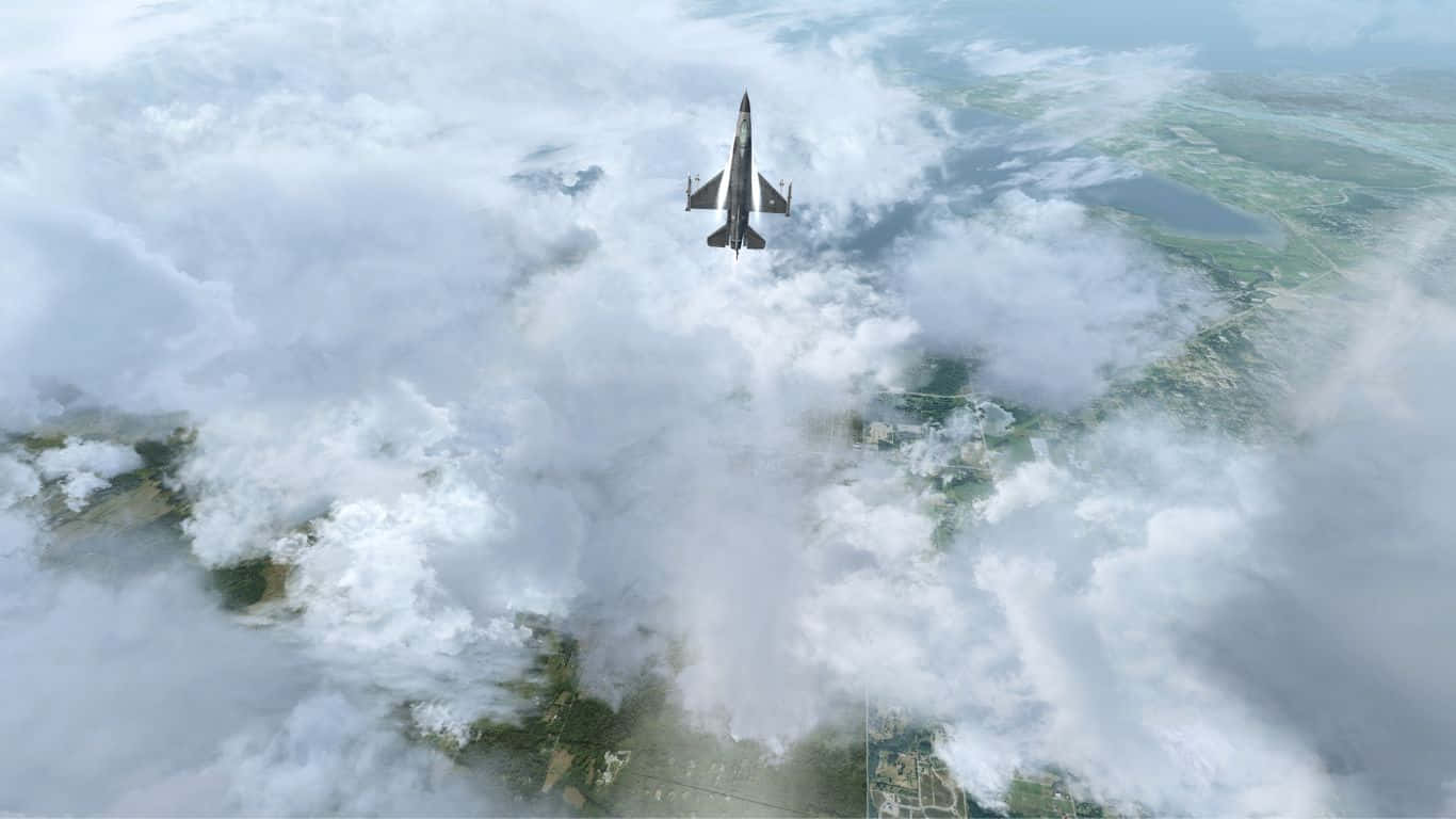 1366x768bakgrundsbild För Microsoft Flight Simulator Med General Dynamics F-16 Fighting Falcon.