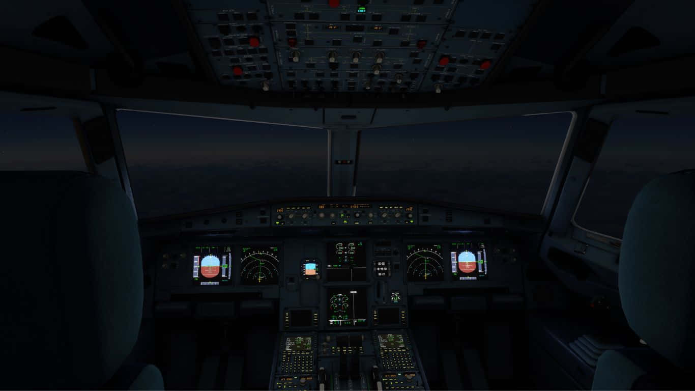 1366x768bakgrundsbild För Microsoft Flight Simulator Med En Bild Av Ett Flygplanscockpit.